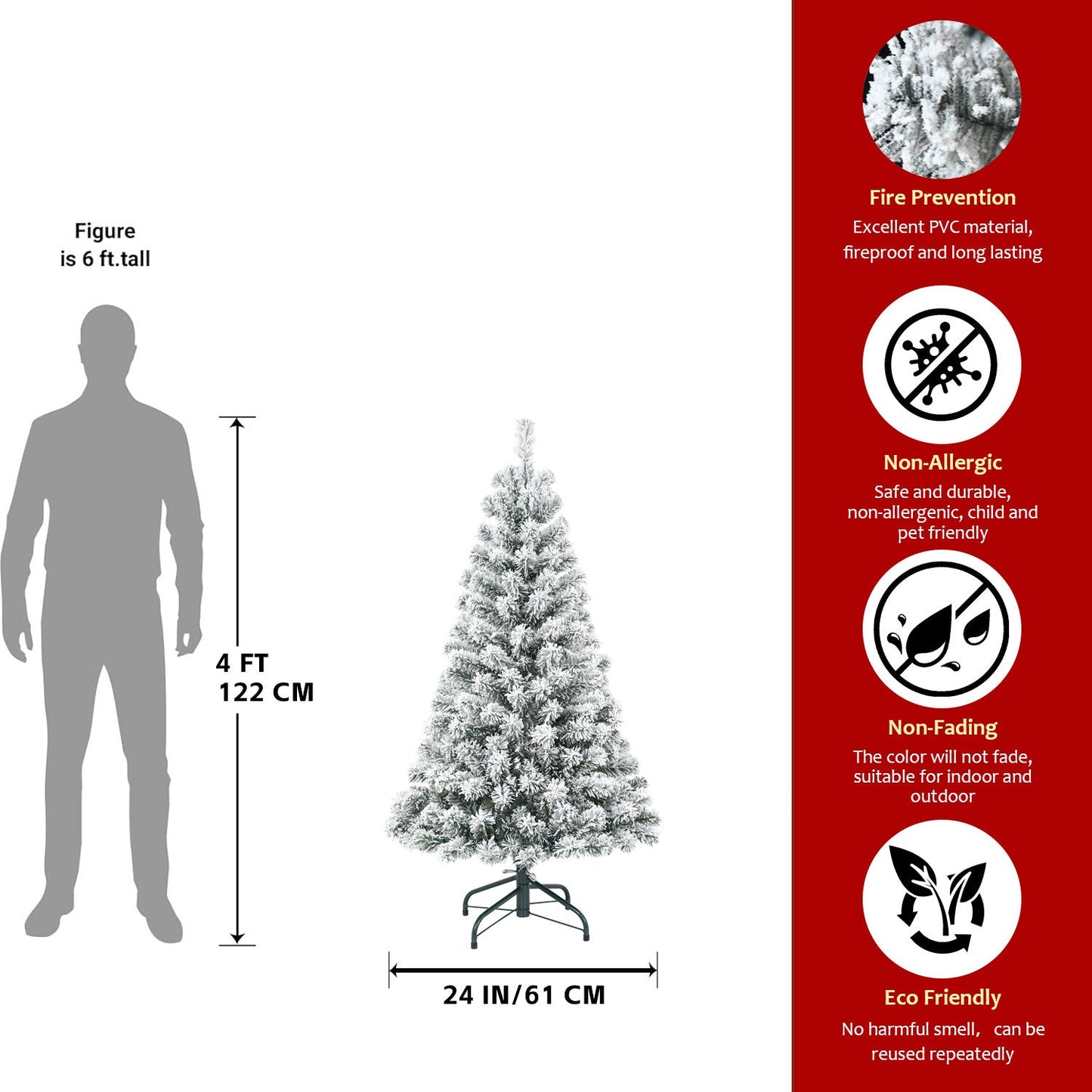 6FT Flocked Christmas Tree – Artificial Snowy Holiday Tree with 678