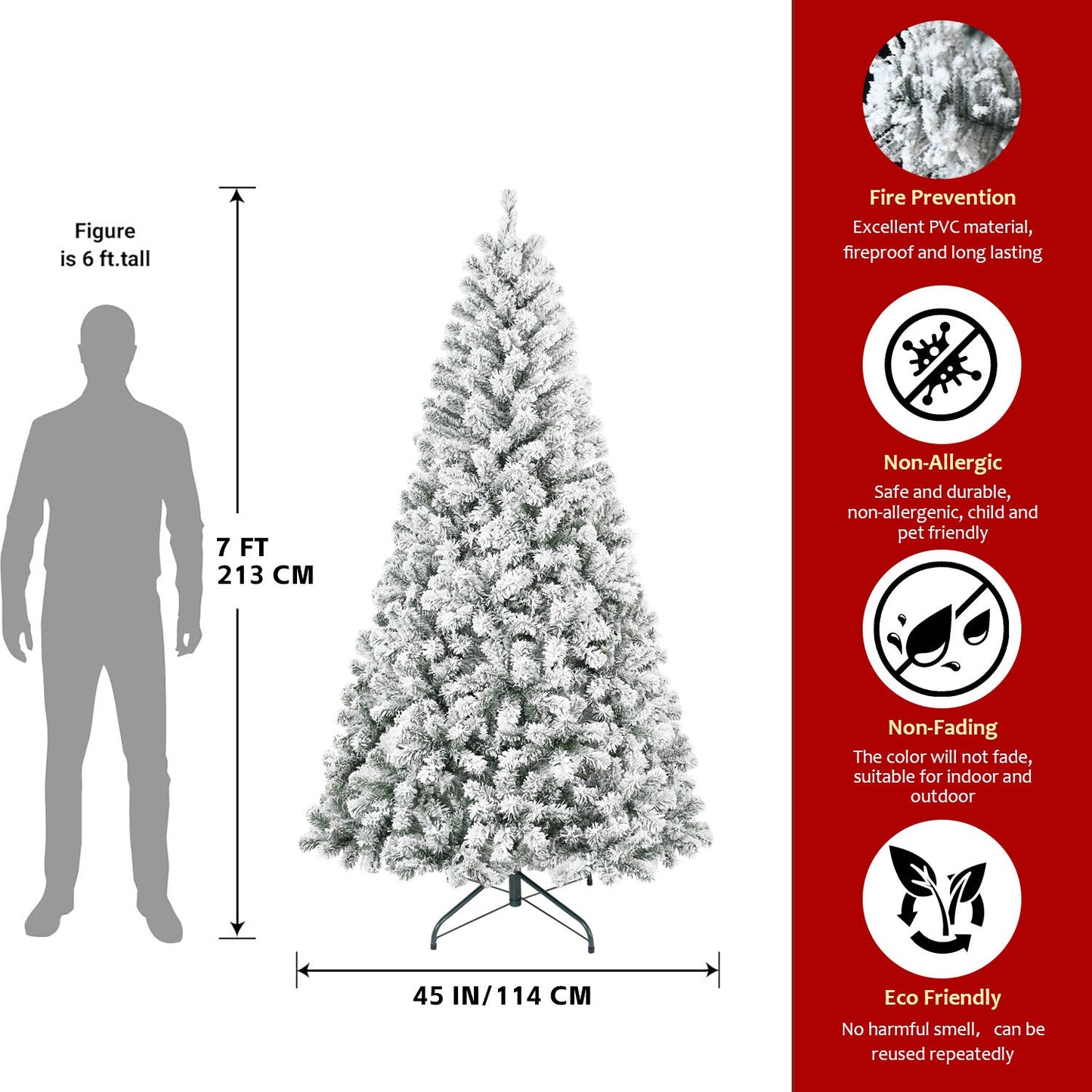 6FT Flocked Christmas Tree – Artificial Snowy Holiday Tree with 678