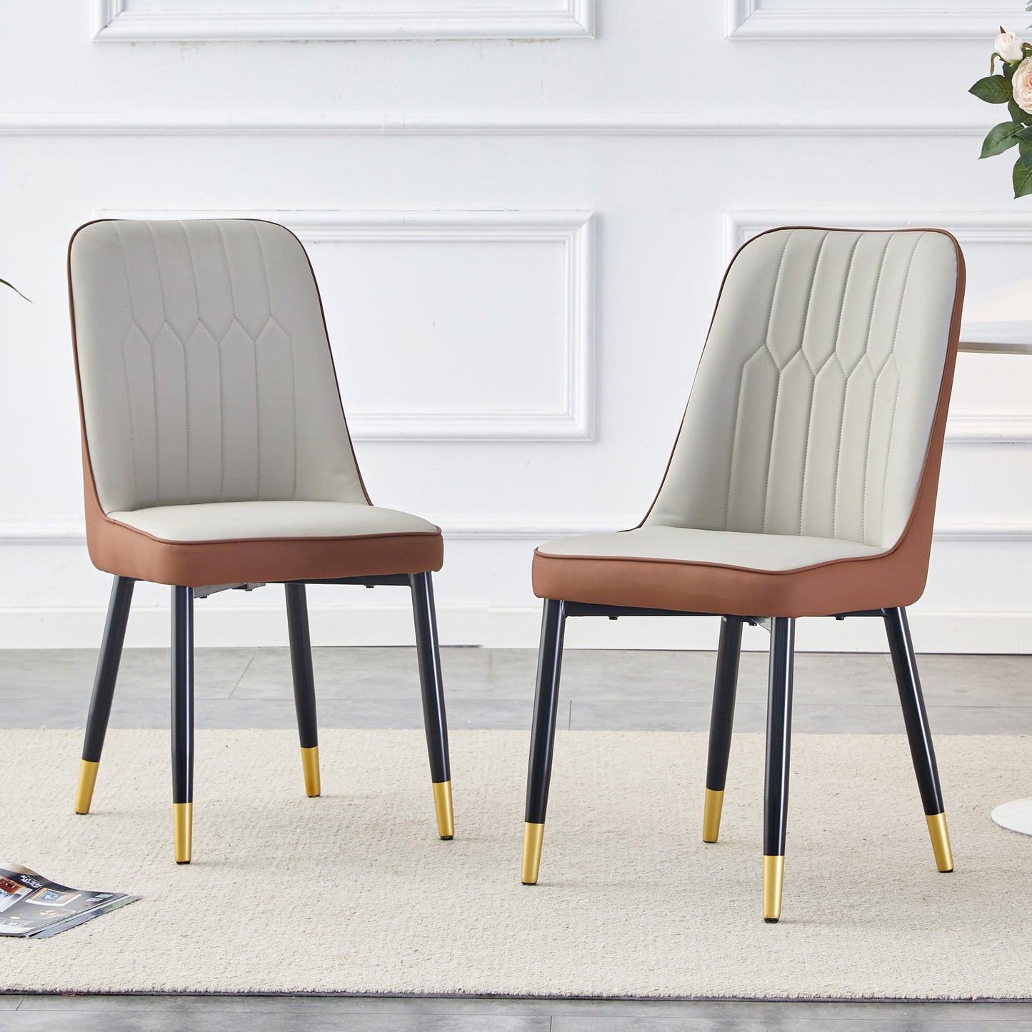 Modern Light Gray and Brown Dining and Living Room Chairs with PU