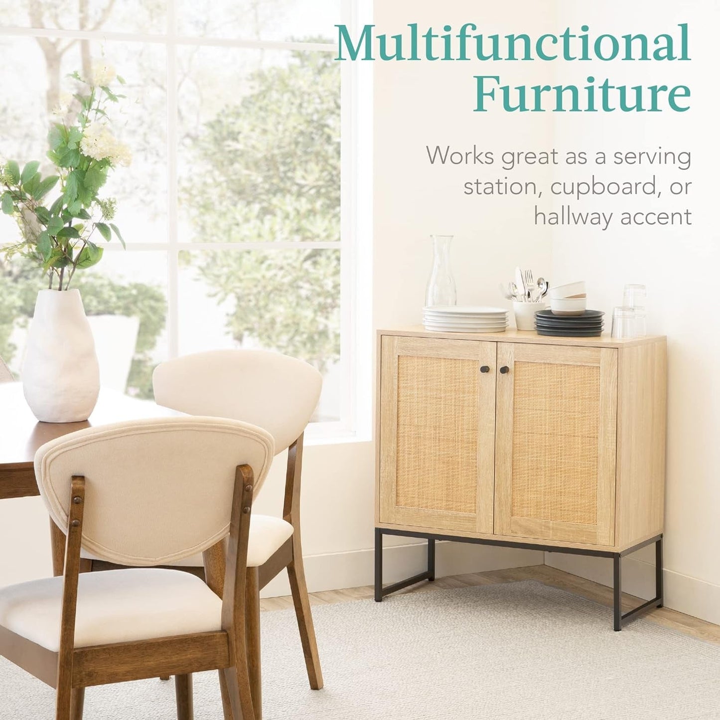 2-Door Rattan Storage Cabinet, Accent Furniture, Multifunctional