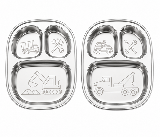 Stainless Steel Divided Plates for Kids — Truck Design | Set of 2