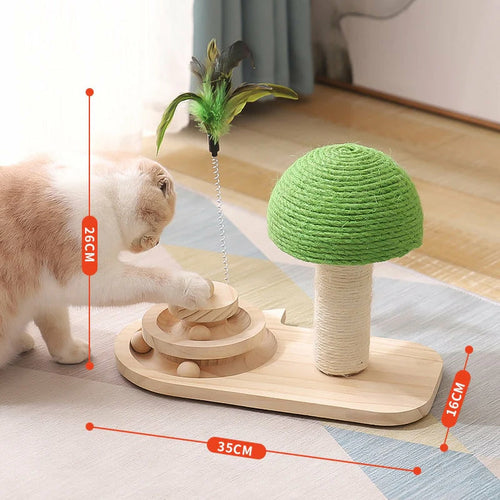 Cat Scratching Post Tree with Toy - Natural Wood