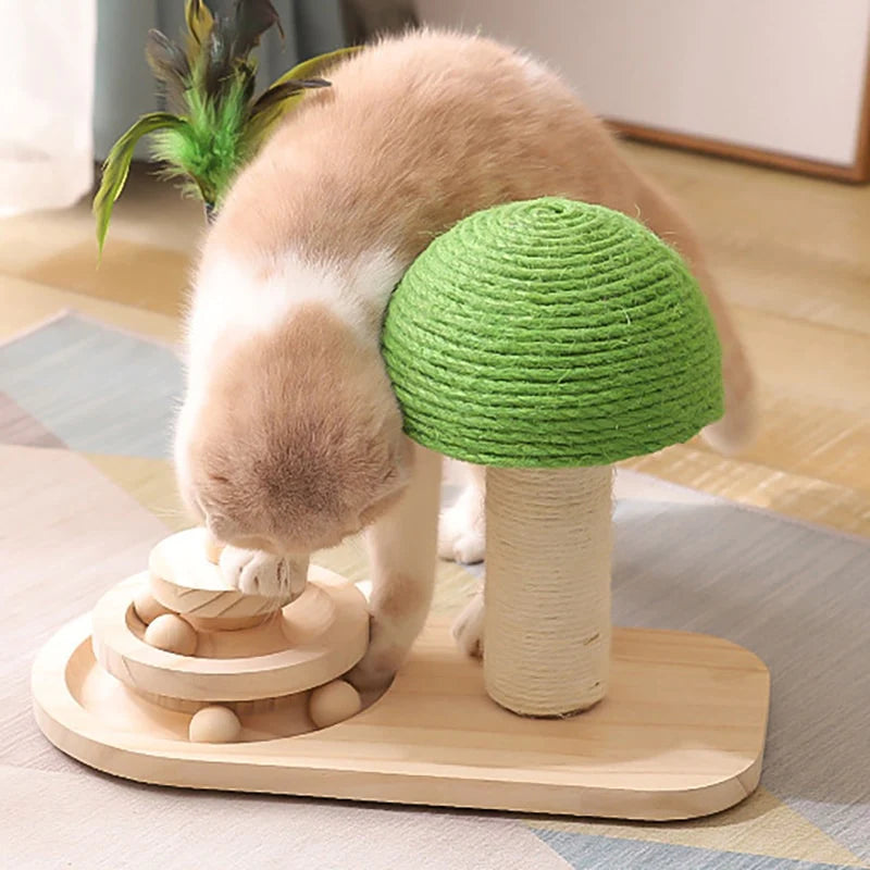 Cat Scratching Post Tree with Toy - Natural Wood - Green