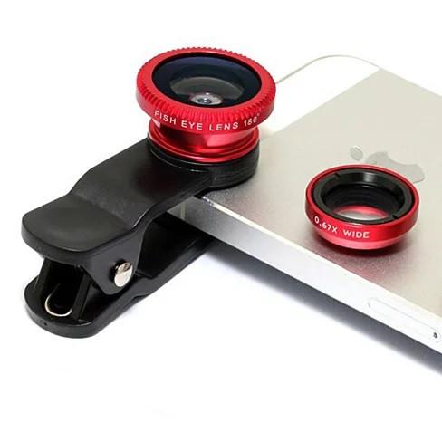 3-in-1 Universal Clip on Smartphone Camera Lens red