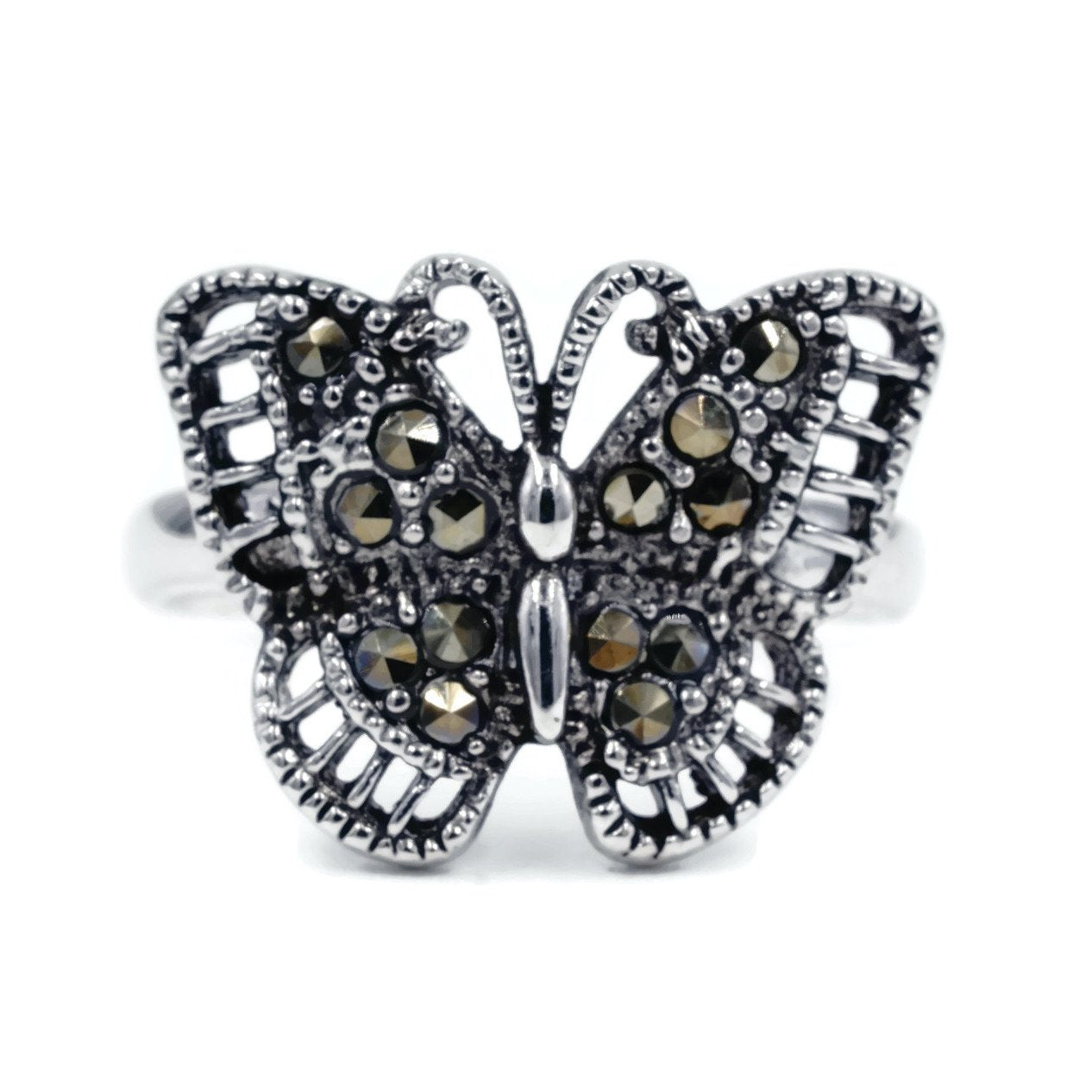 Silver Butterfly Ring with Marcasite