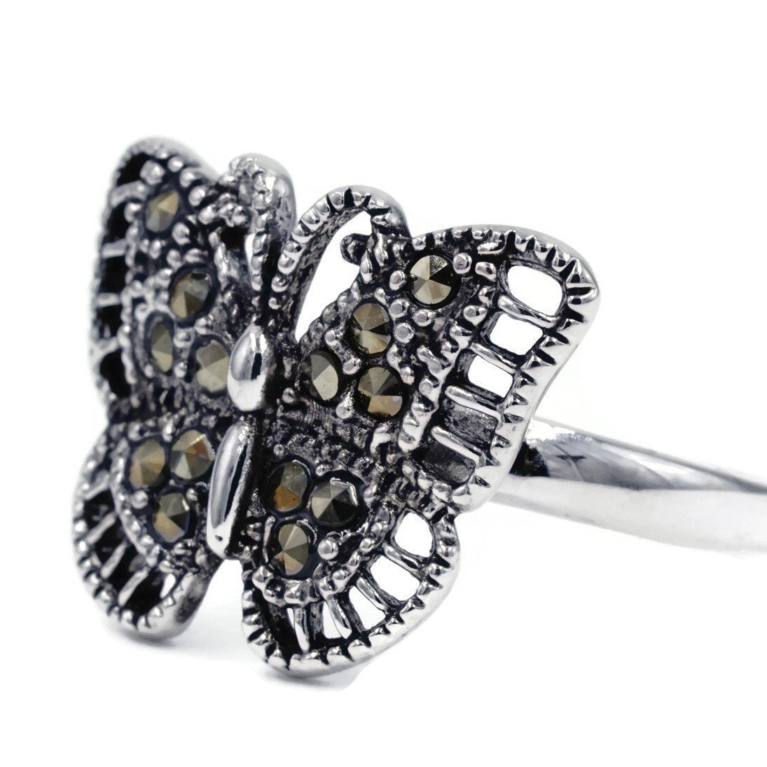 Silver Butterfly Ring with Marcasite