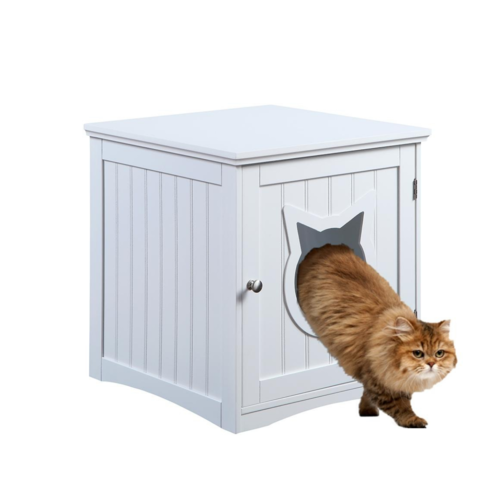 Wooden Cat House Side Table, Nightstand Pet House, Litter Box Enclosure - Hidden Litterbox