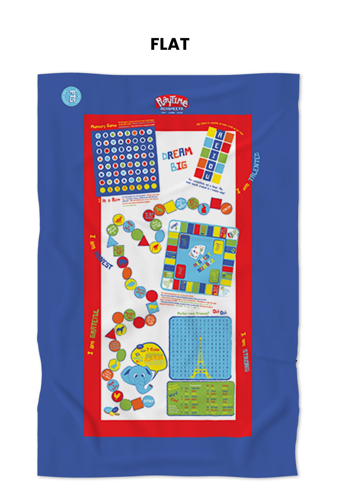 Playtime Bed Sheets Twin 65 Fun Interactive Games & Puzzles. Blue