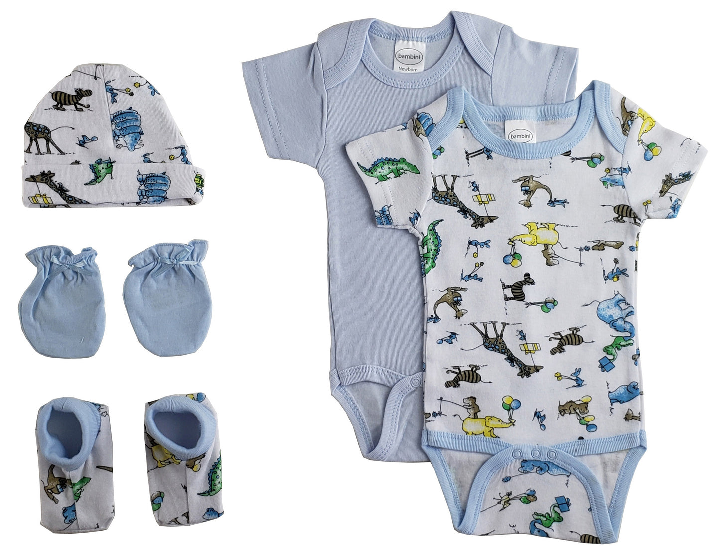 Newborn Baby Boys Essential 5 Piece Layette Set - Baby Shower Gift - 100% Cotton