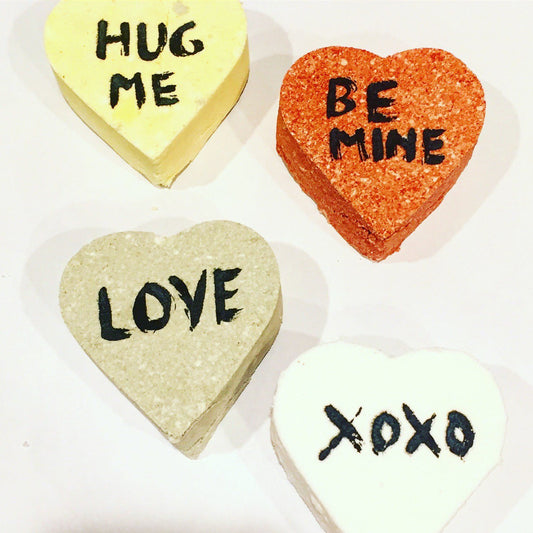 Organic bath bomb for Valentine's Day / conversation hearts / By Butter Me Up Organics