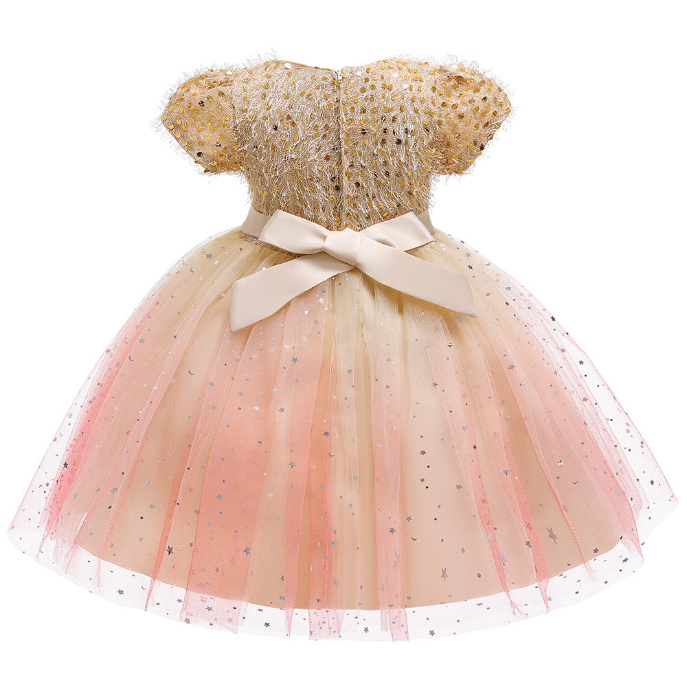 Toddler and Girls Sequins Patched Pattern Floral Tutu Princess Starry Sky
