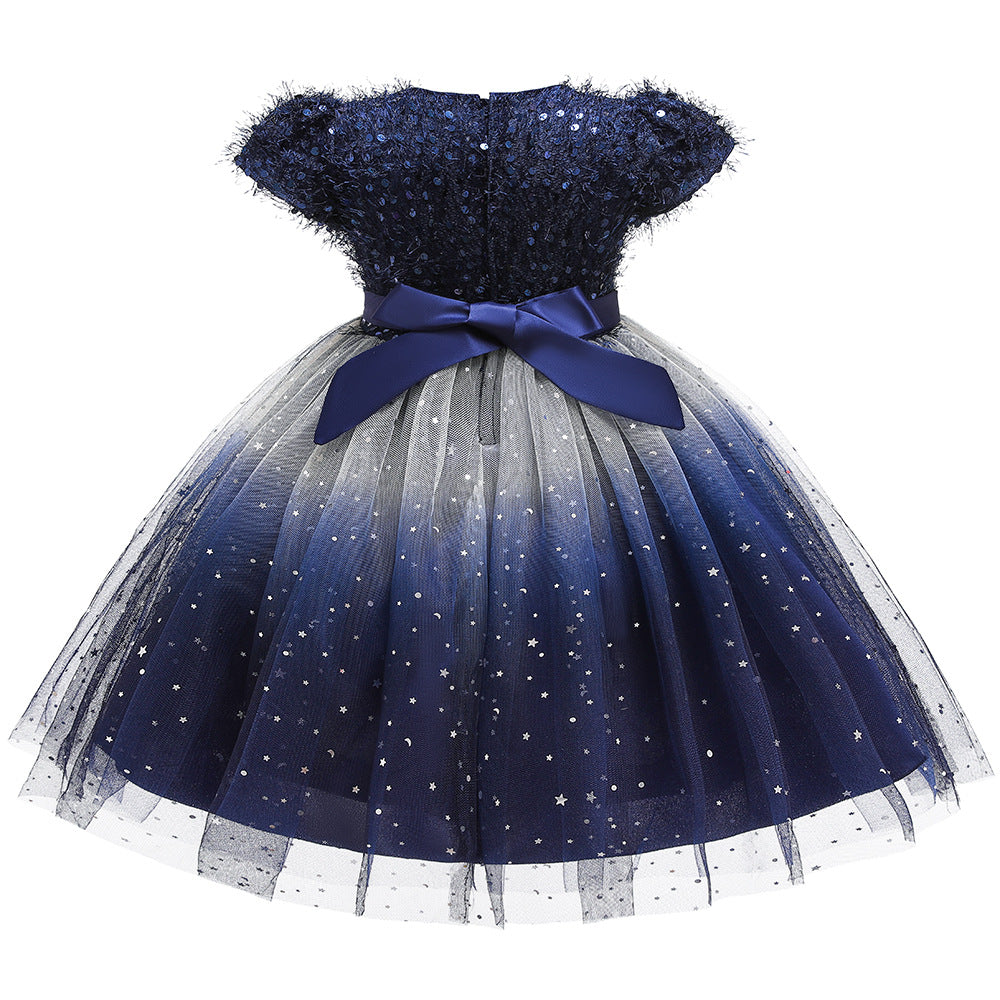 Toddler and Girls Sequins Patched Pattern Floral Tutu Princess Starry Sky
