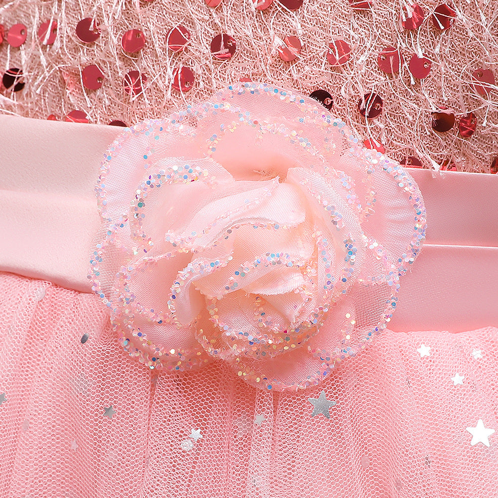 Toddler and Girls Sequins Patched Pattern Floral Tutu Princess Starry Sky