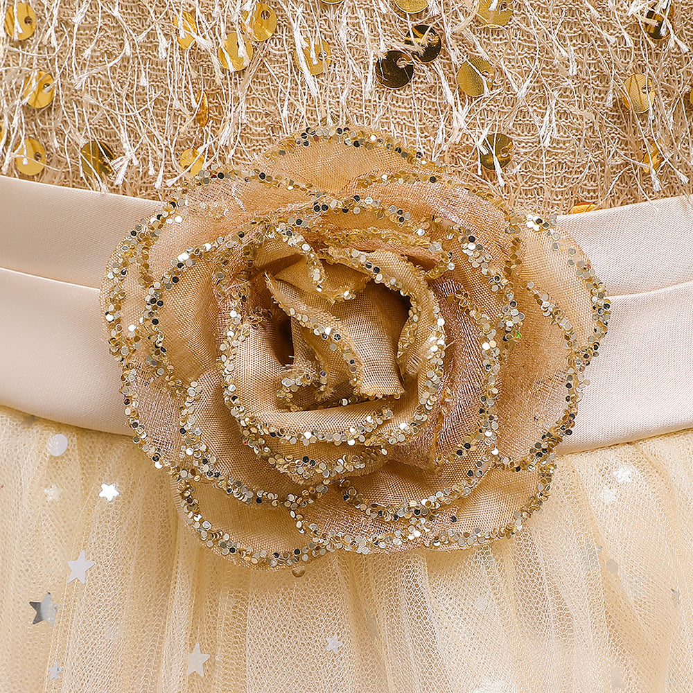 Toddler and Girls Sequins Patched Pattern Floral Tutu Princess Starry Sky