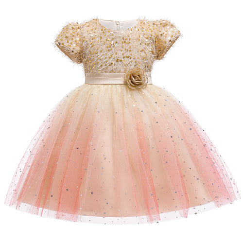 Toddler and Girls Sequins Patched Pattern Floral Tutu Princess Starry Sky