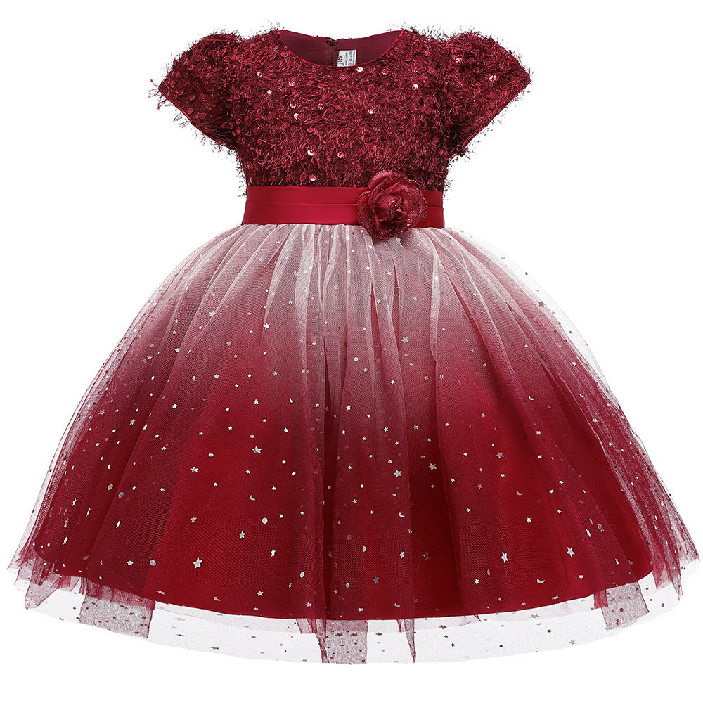 Toddler and Girls Sequins Patched Pattern Floral Tutu Princess Starry Sky