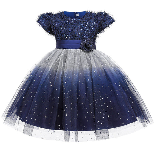 Toddler and Girls Sequins Patched Pattern Floral Tutu Princess Starry Sky