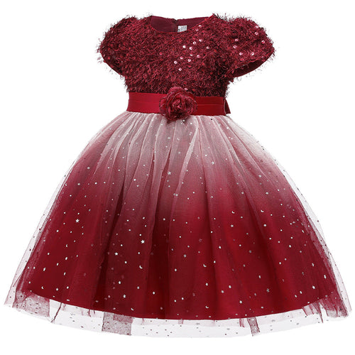 Toddler and Girls Sequins Patched Pattern Floral Tutu Princess Starry Sky