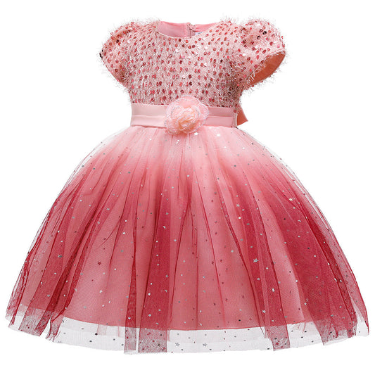 Toddler and Girls Sequins Patched Pattern Floral Tutu Princess Starry Sky