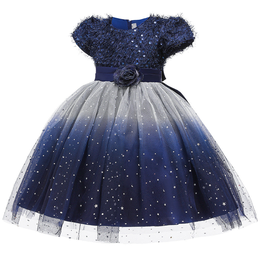Toddler and Girls Sequins Patched Pattern Floral Tutu Princess Starry Sky