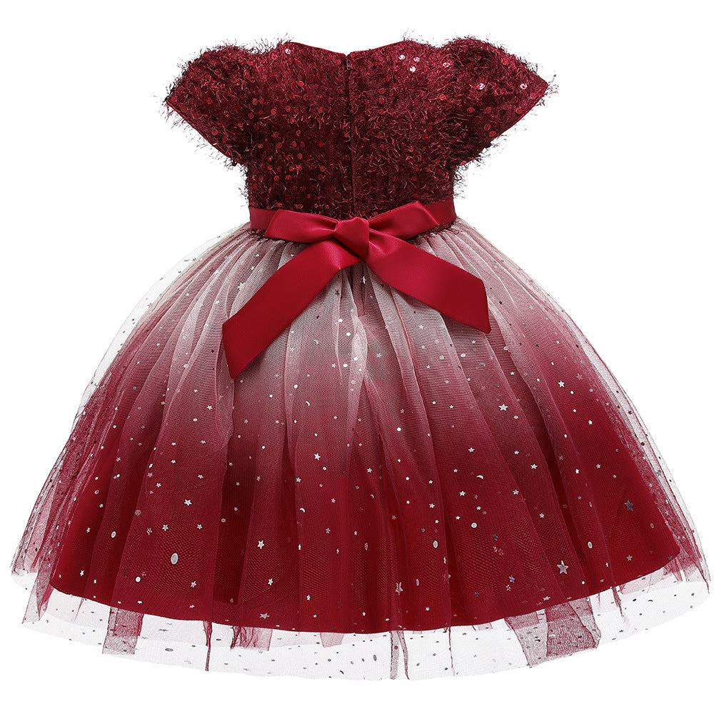 Toddler and Girls Sequins Patched Pattern Floral Tutu Princess Starry Sky