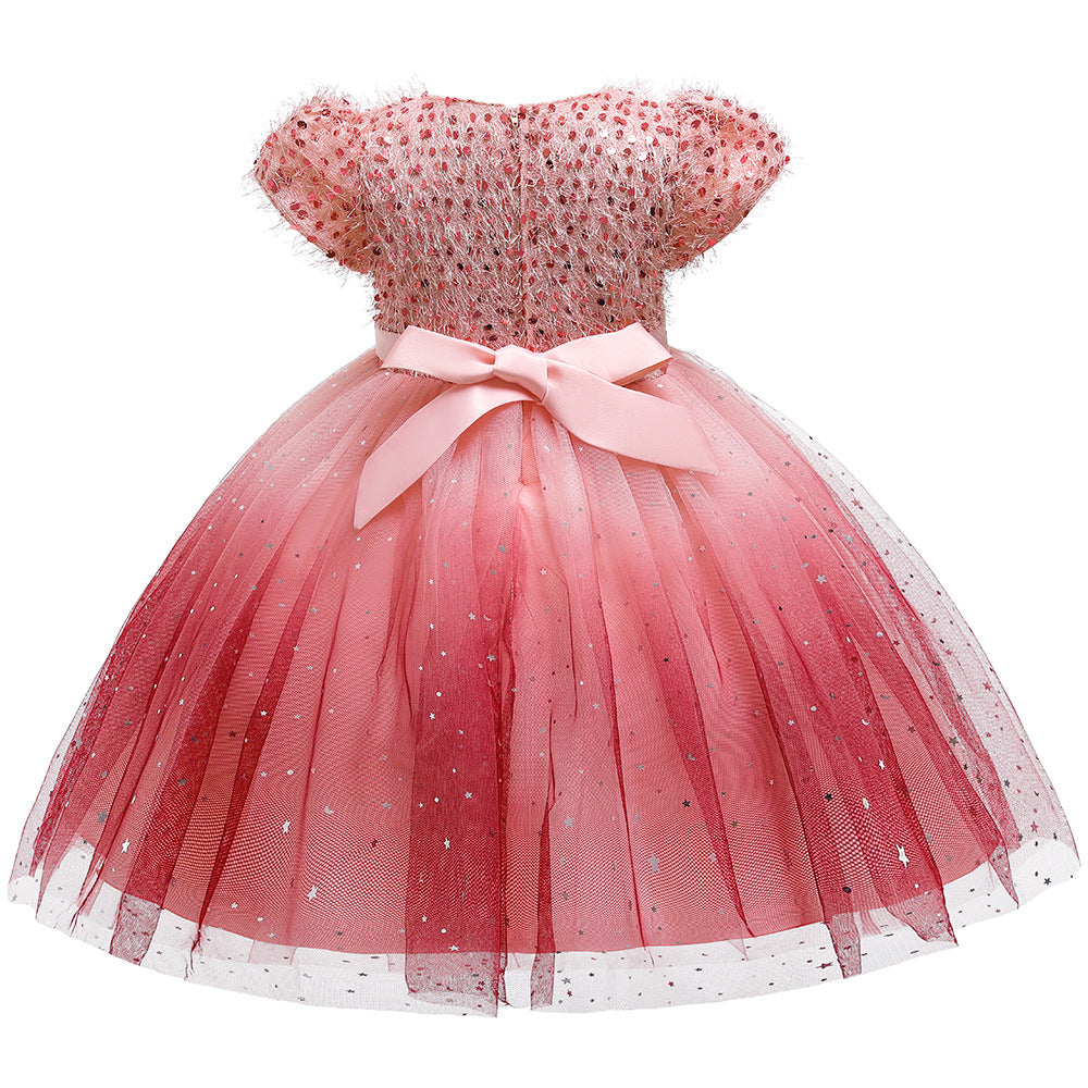 Toddler and Girls Sequins Patched Pattern Floral Tutu Princess Starry Sky