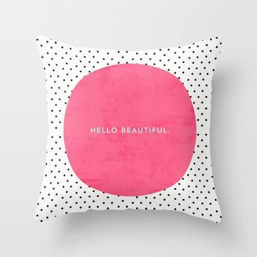Pink and Pills Dot, Hello Beautiful Pillow Cover