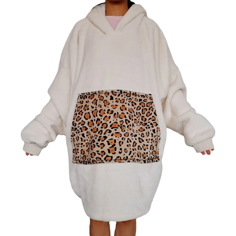 Oversized Pullover Warm Comfortable Fleece Hooded Blanket for Women- One Size_0