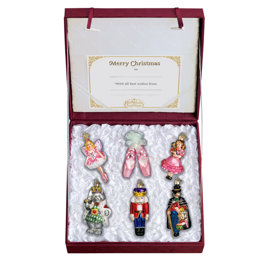Fairy, ballerina, slippers, Nutcracker, toy soldier ornament in gift box with certificate