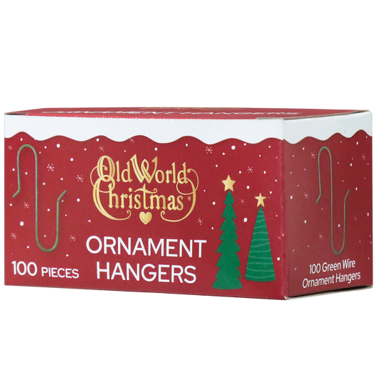 Box of Old World Christmas ornament hangers on a white background