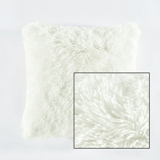 Luxurious Emma faux fur decorative pillow cover by LushDecor. Soft, elegant throw pillow perfect for sofas and beds. Closeup. 