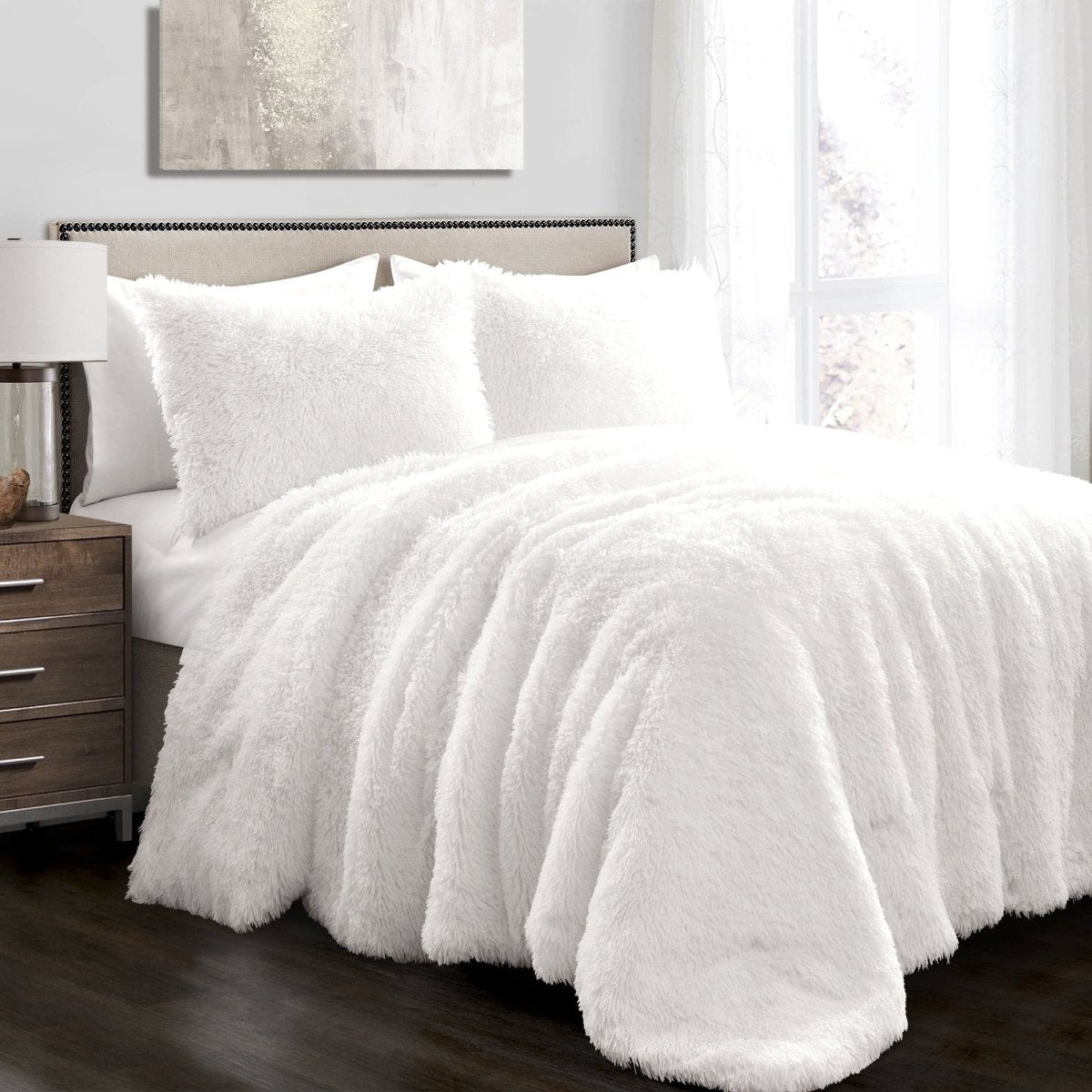 Ultra-soft faux fur comforter set by LushDecor. Complete bedding set with comforter & shams. Machine washable luxury. 7 lbs, timeless style, all-season comfort.
