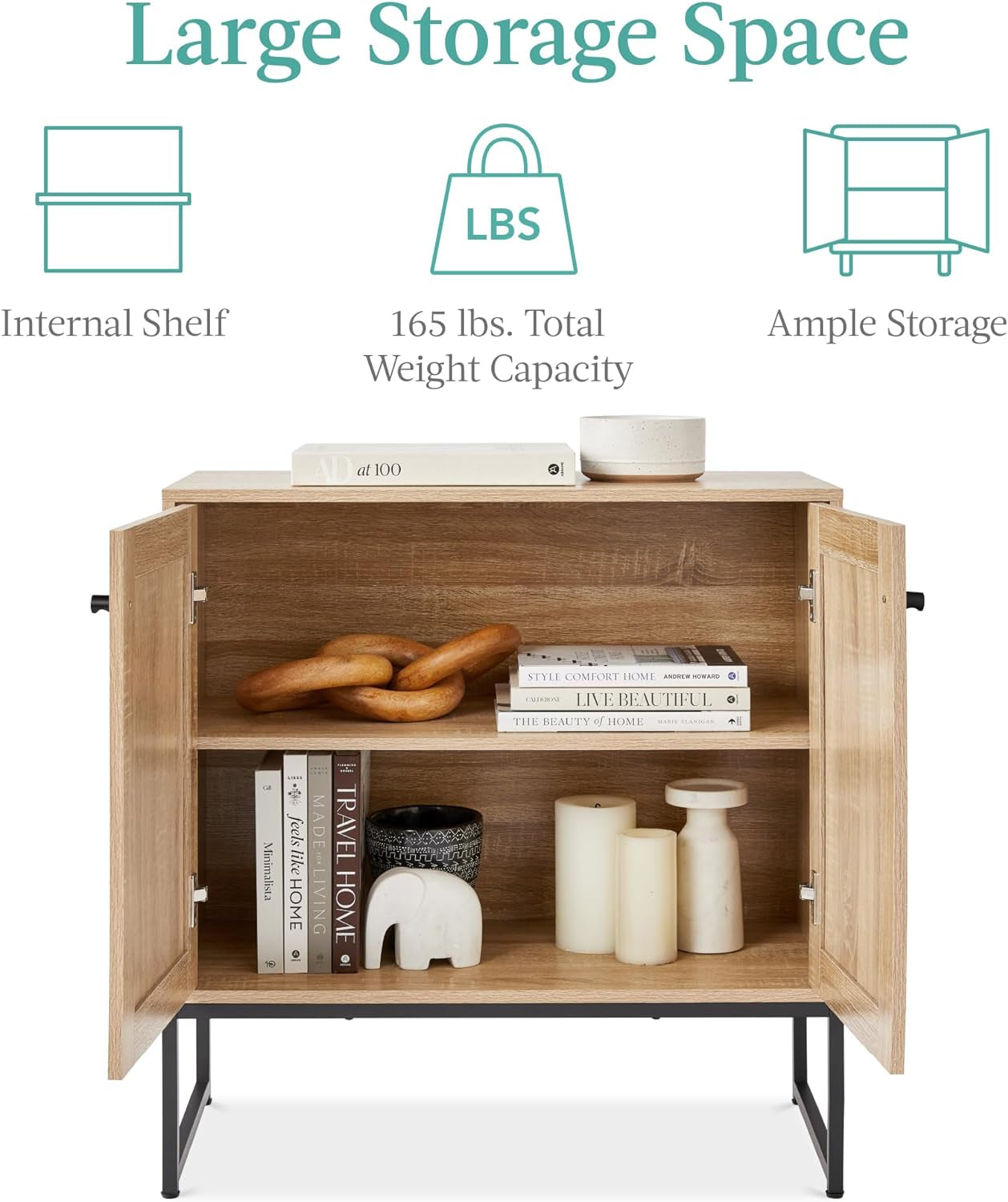 2-Door Rattan Storage Cabinet, Accent Furniture, Multifunctional