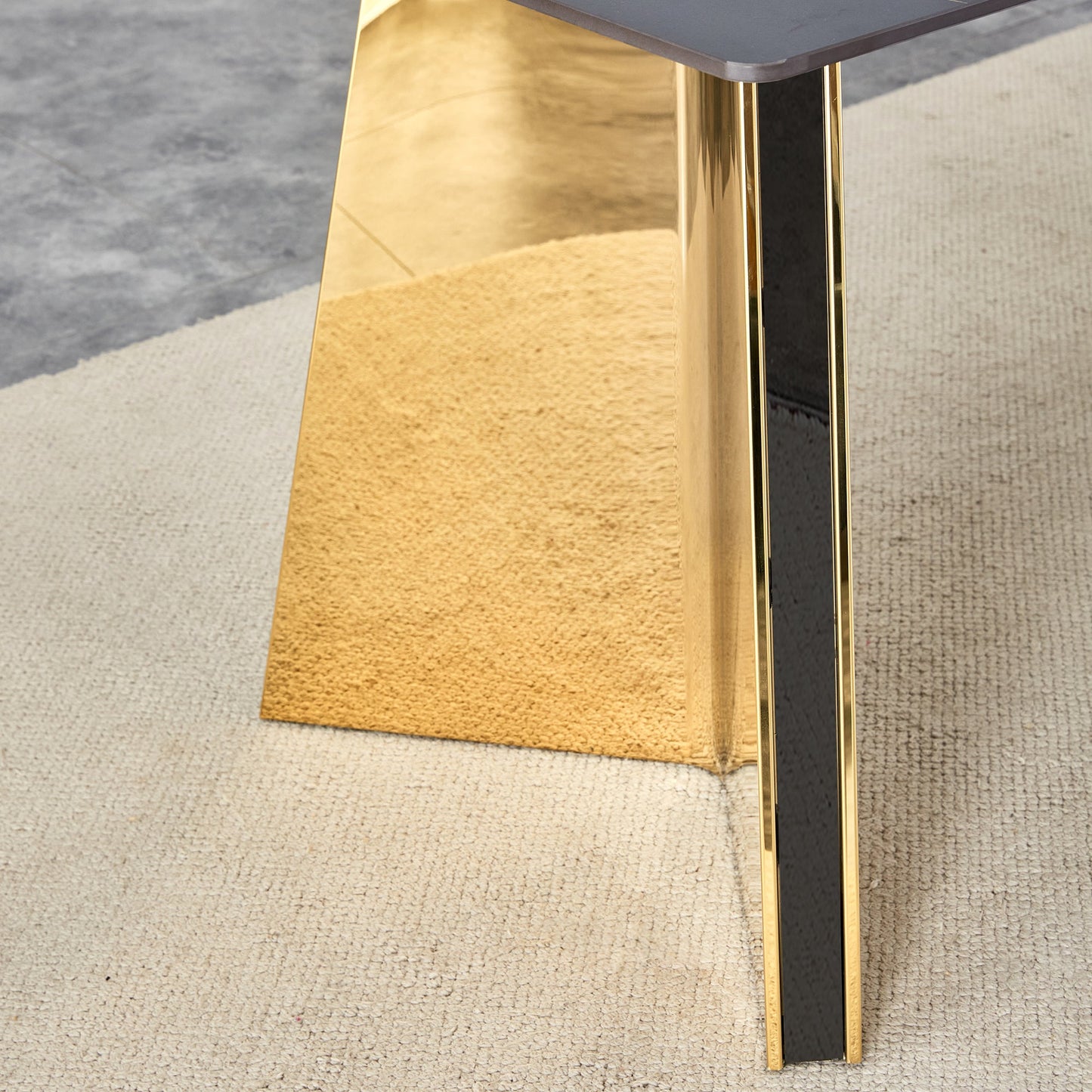 Black Marble-Patterned Slab Dining Table with Golden Stainless Steel