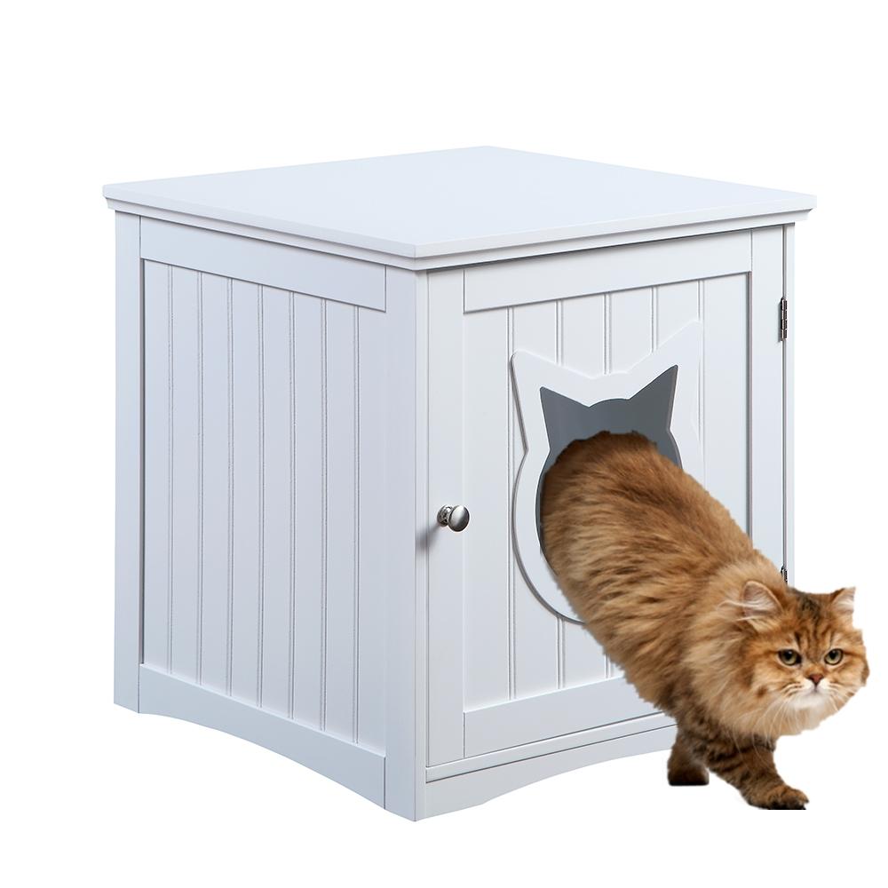 Wooden Cat House Side Table, Nightstand Pet House, Litter Box Enclosure - Hidden Litterbox