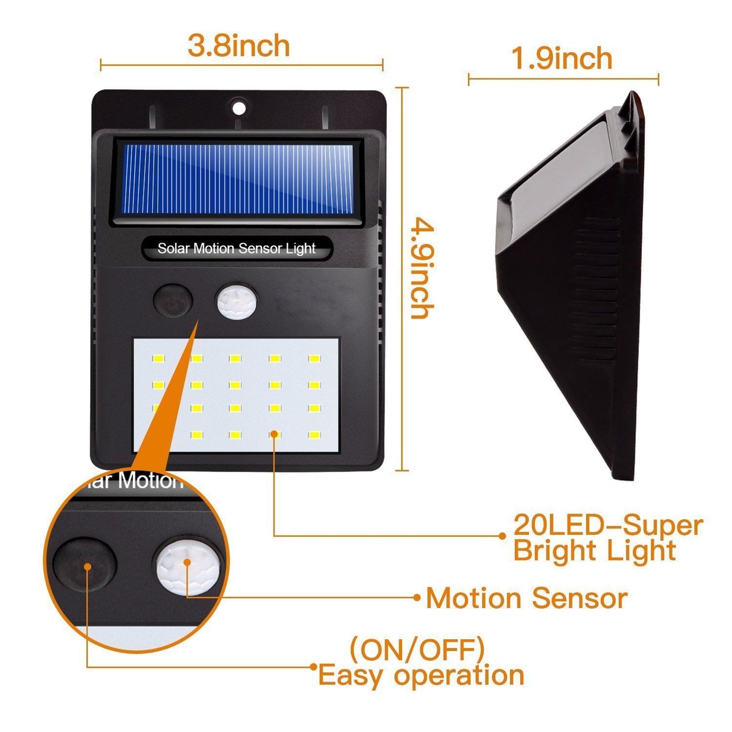 Wall Mount 20 LED Motion Sensor Solar Lights_5