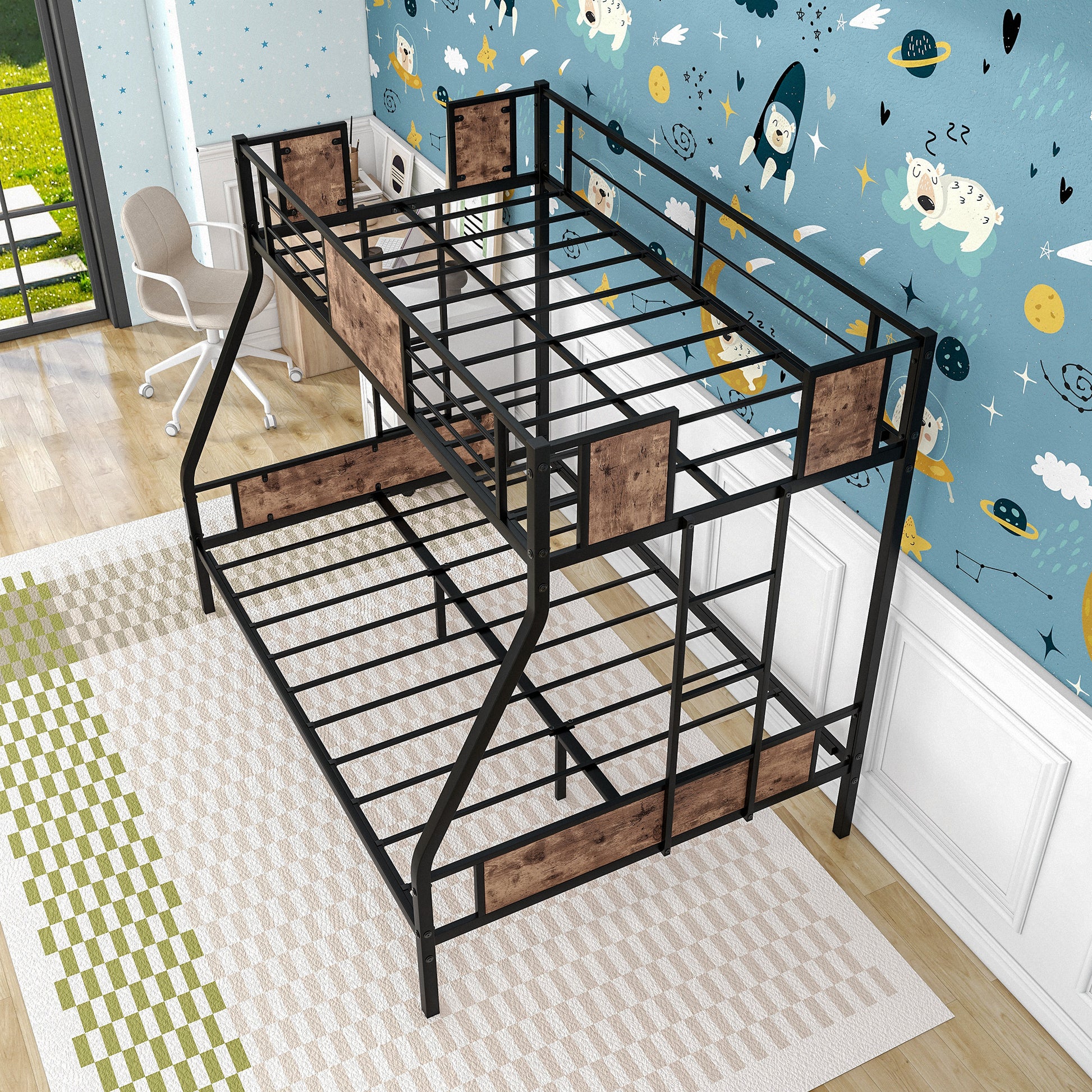 Space Saving Easy Assembly Twin Sized Metal Bunk Bedframe with Ladder and Rail_6