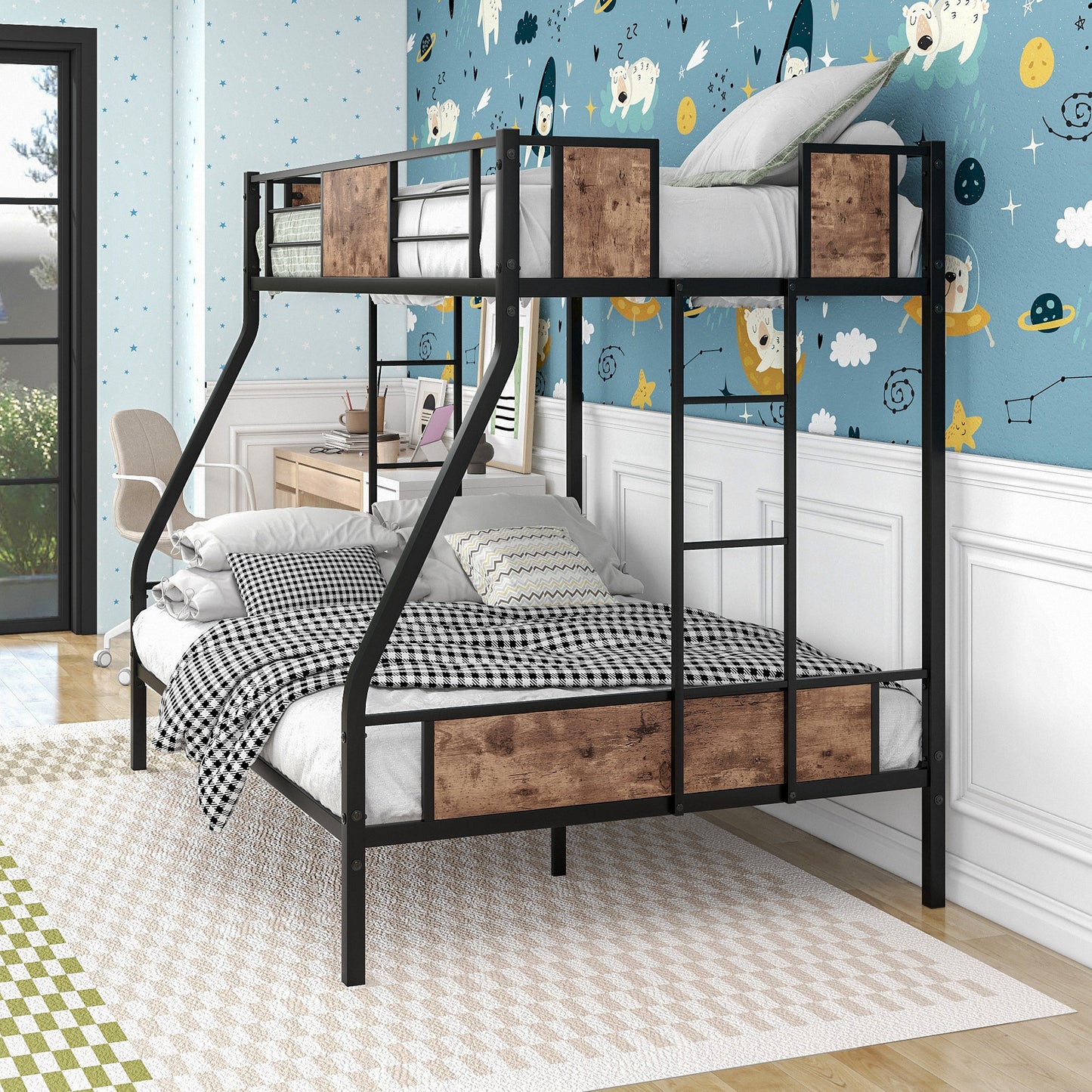 Space Saving Easy Assembly Twin Sized Metal Bunk Bedframe with Ladder and Rail_2