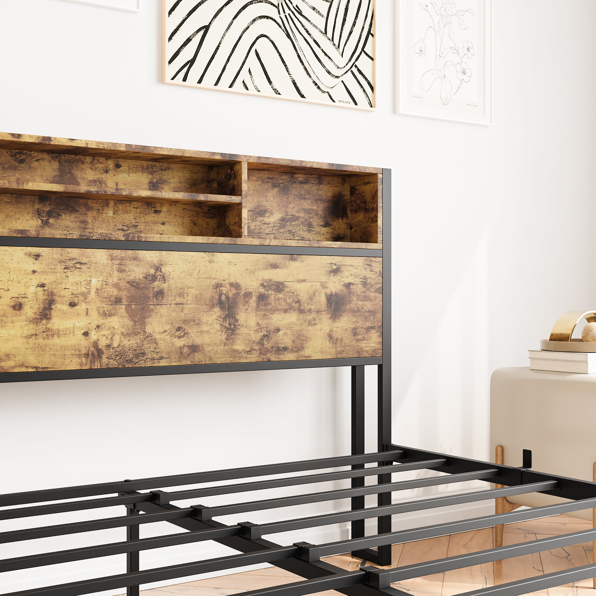 Queen-Sized Quick Assembly Bedframe with Charging Station and Storage_4