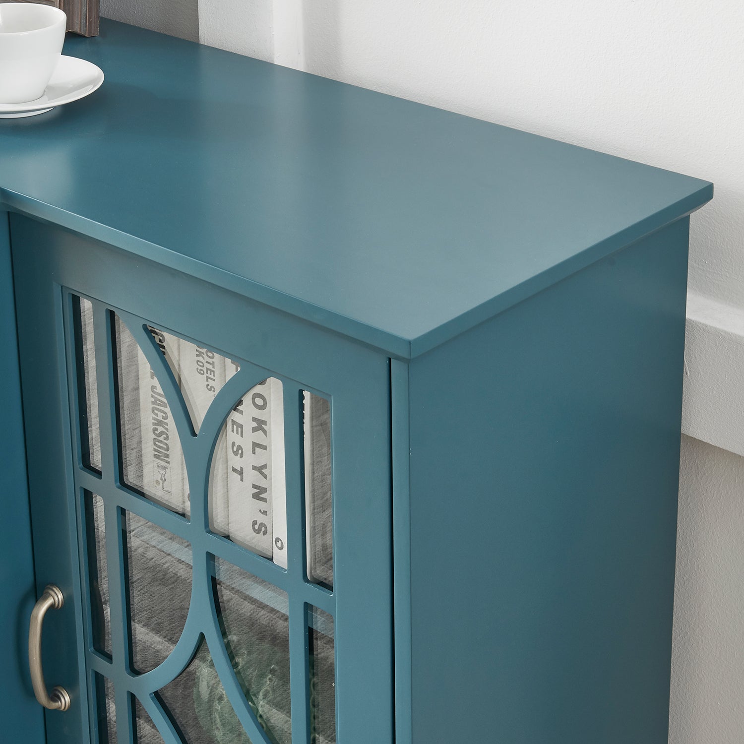 63" TV Stand Storage Buffet Cabinet Sideboard in Teal Blue_7