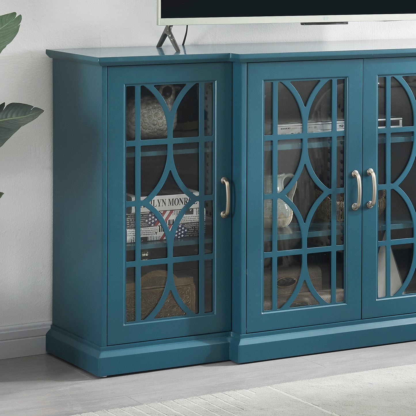 63" TV Stand Storage Buffet Cabinet Sideboard in Teal Blue_9