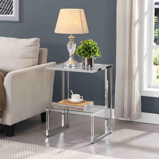 L-Shape 2-Tier Acrylic Glass End Table for Living Room&Bedroom_0