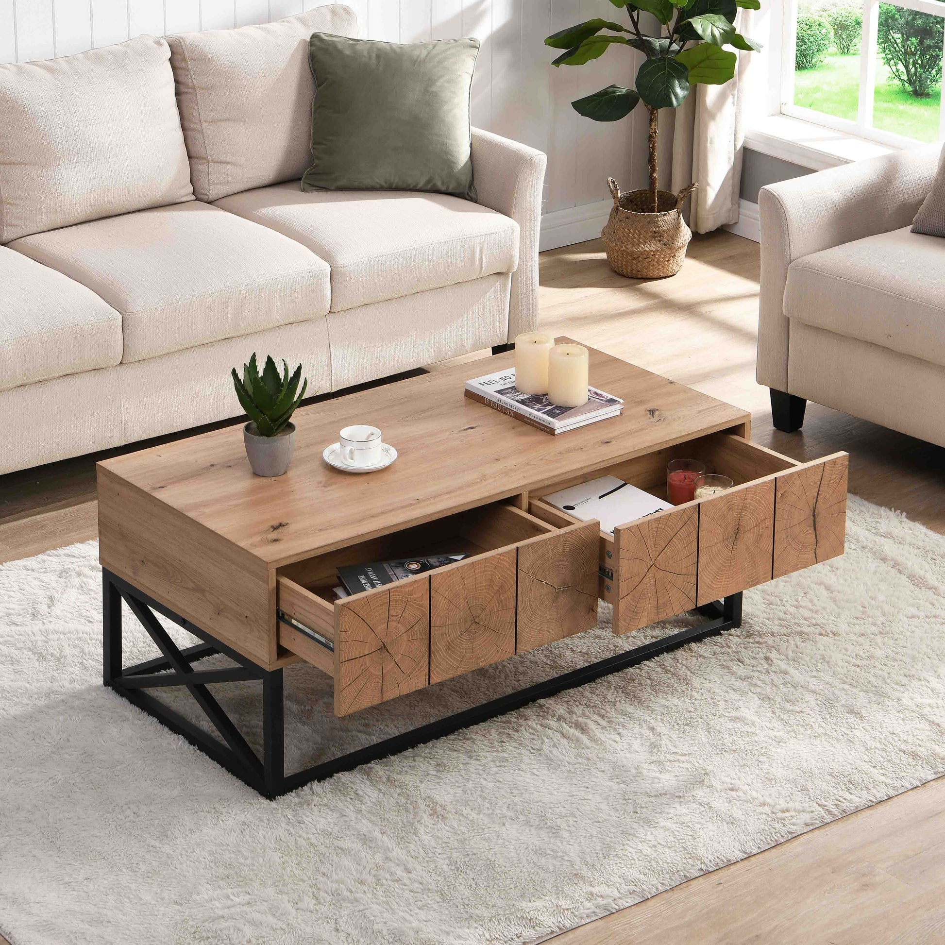 43.31'' Coffee Table with Two Drawers for Living Room_2