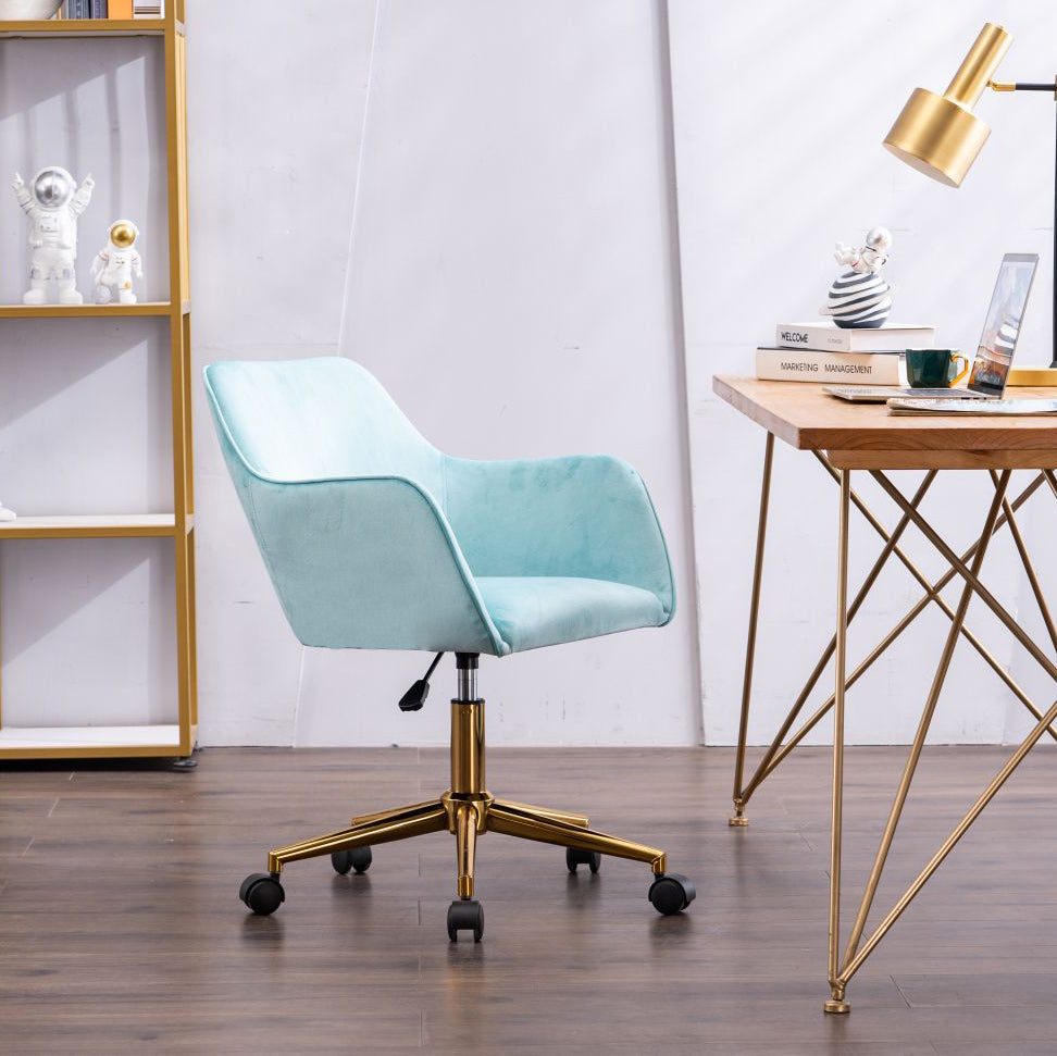 360° Revolving Modern Design Velvet Home and Office Chair with Metal Legs- Light Blue_4