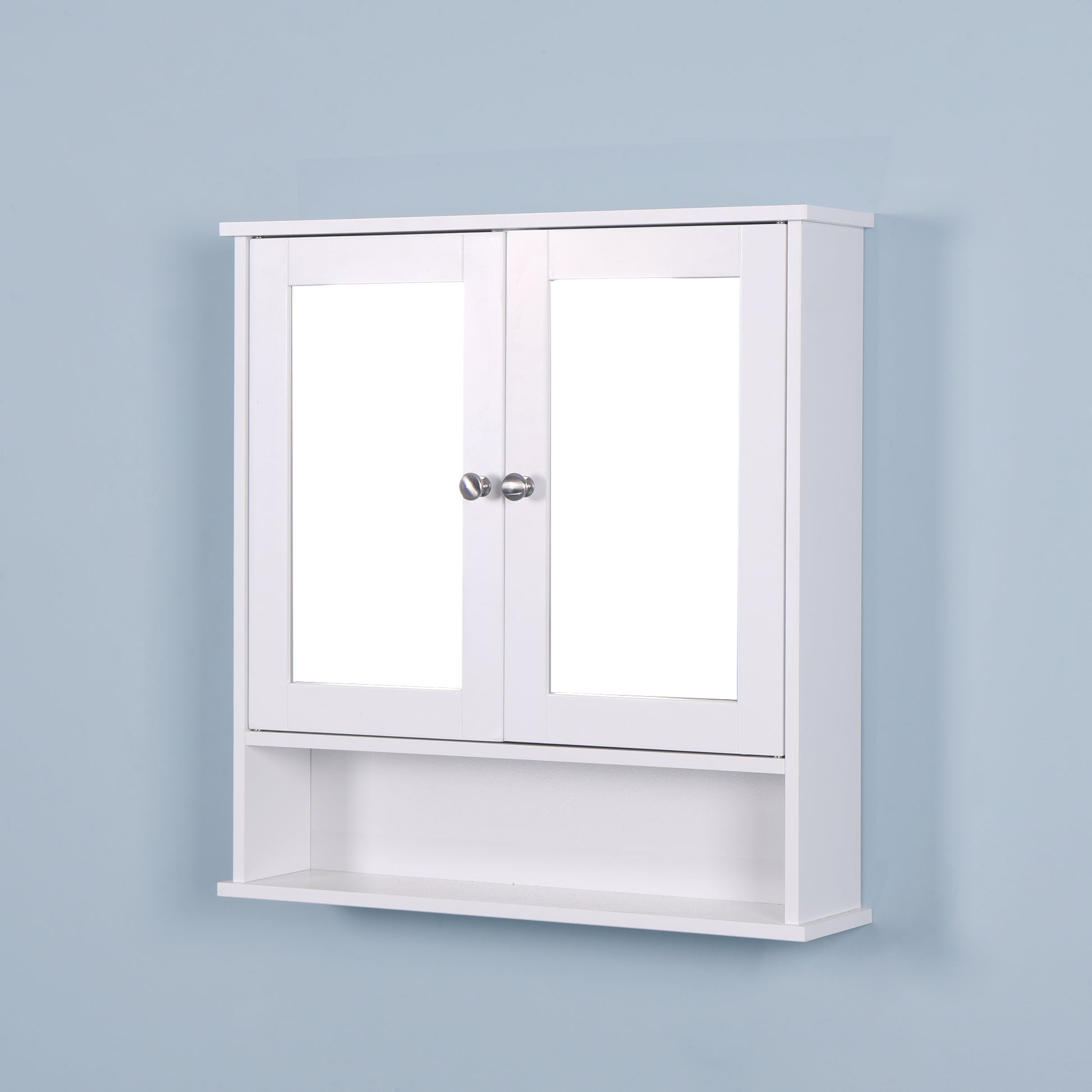 Wall Mounted Bathroom Cabinet with 2 Mirror Doors and Adjustable Shelf- White_2