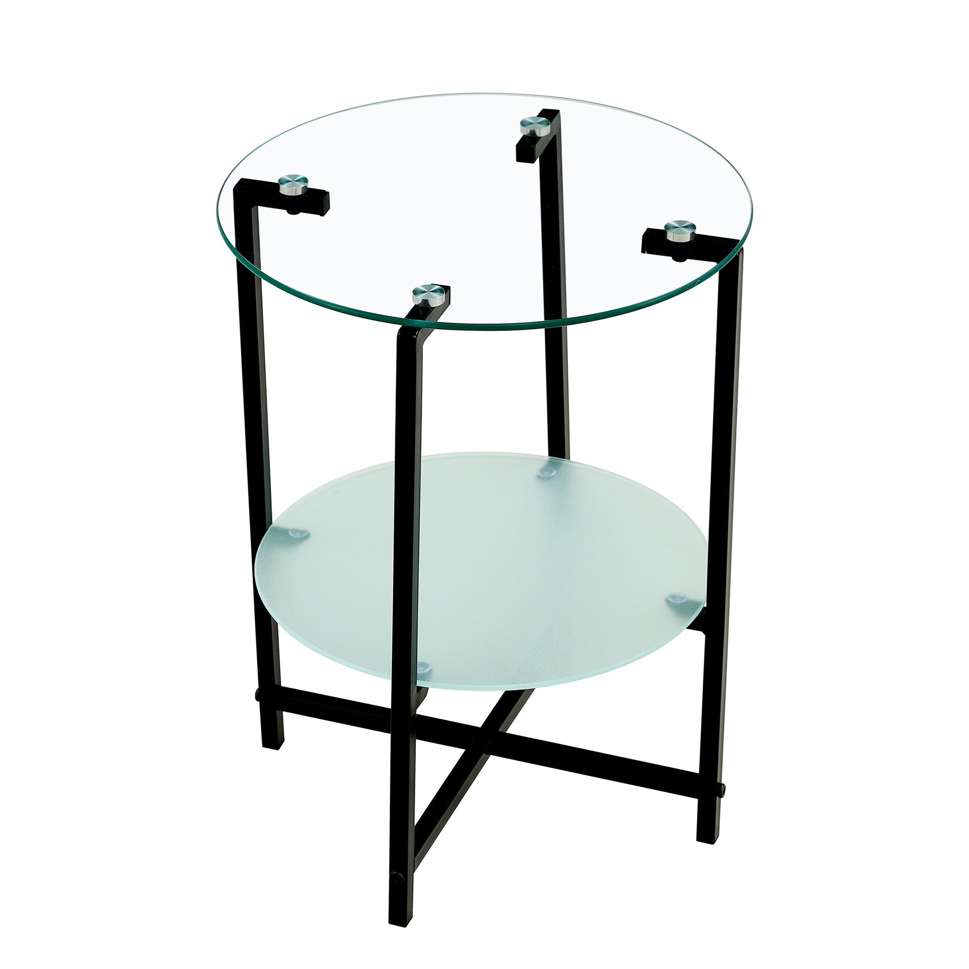 2 Layer Tempered Glass Round Coffee End Table for Home and Office_8