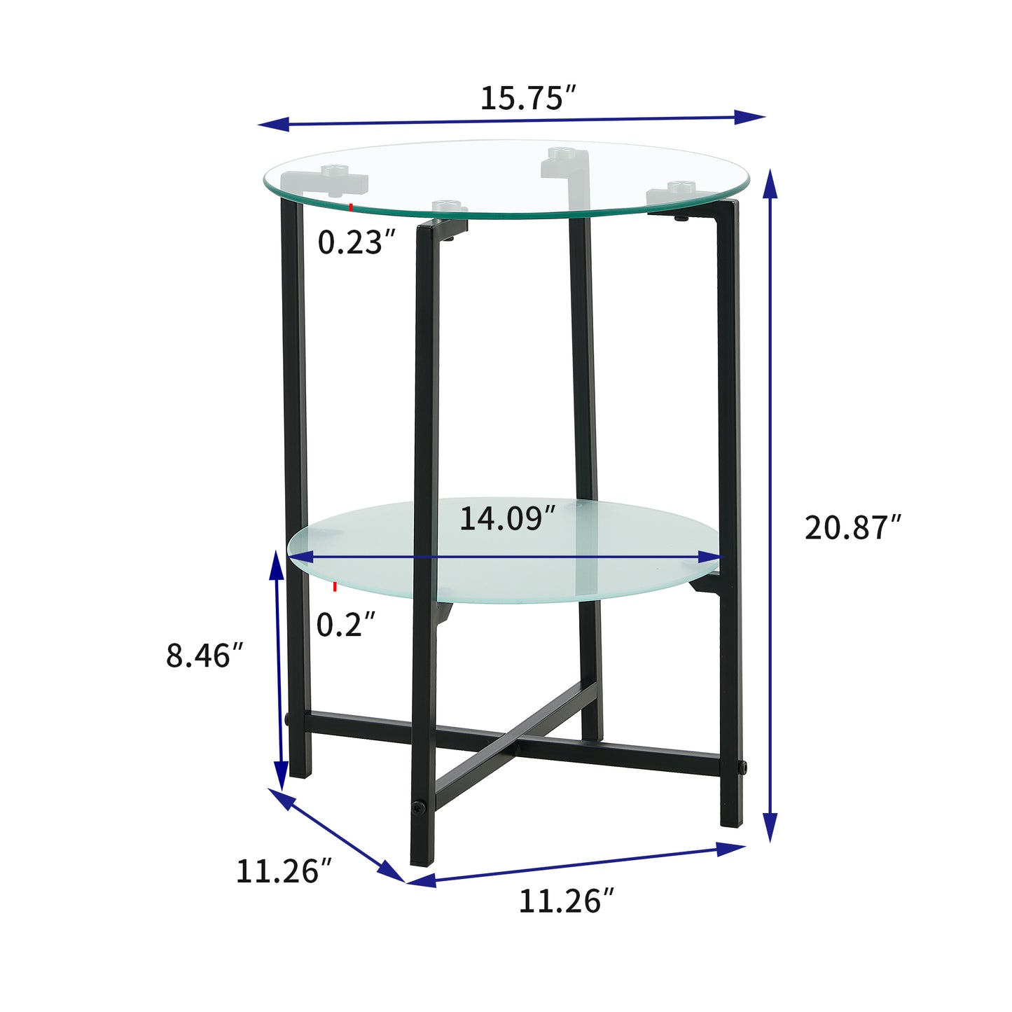 2 Layer Tempered Glass Round Coffee End Table for Home and Office_9