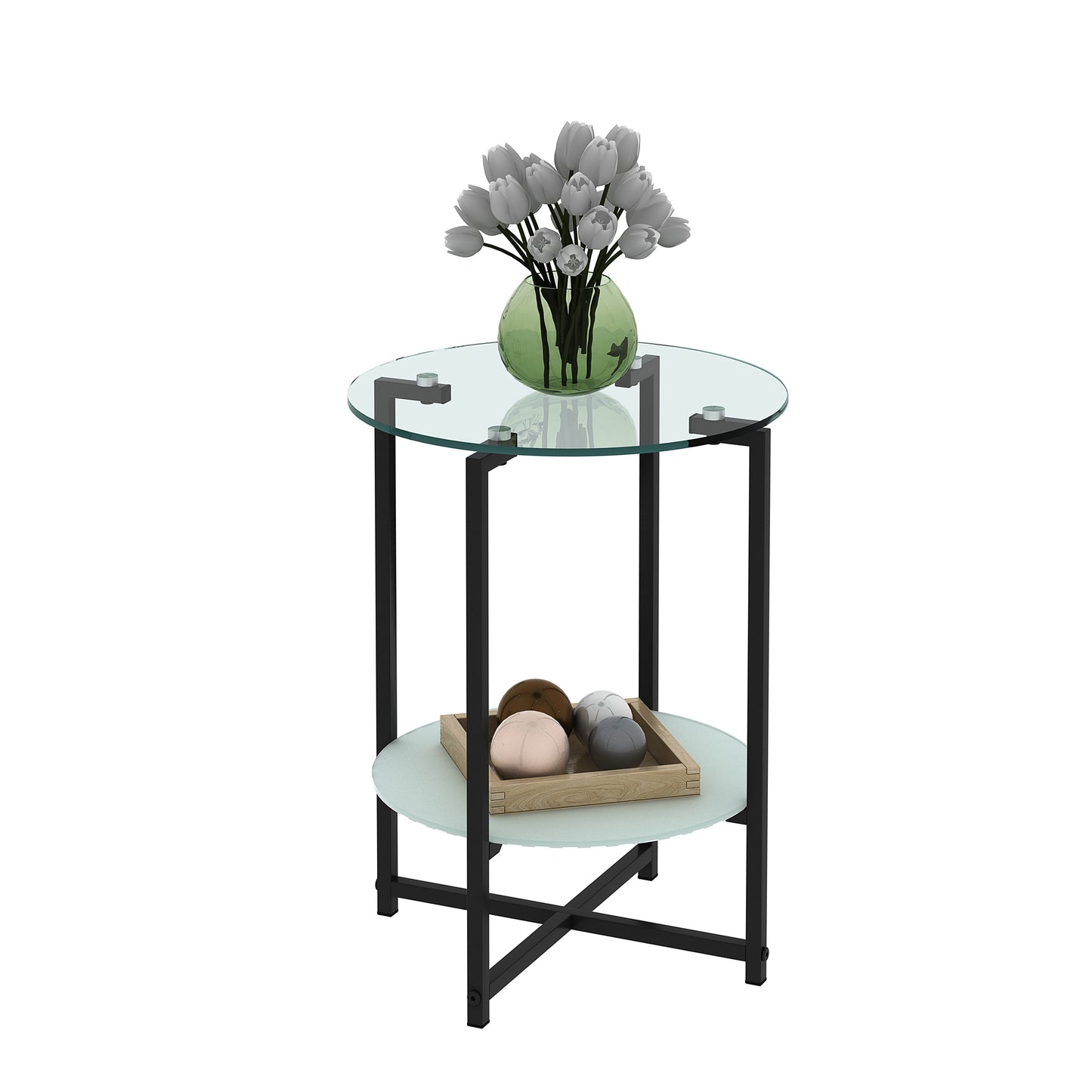 2 Layer Tempered Glass Round Coffee End Table for Home and Office_4