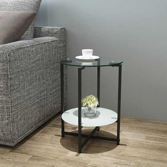 2 Layer Tempered Glass Round Coffee End Table for Home and Office_0