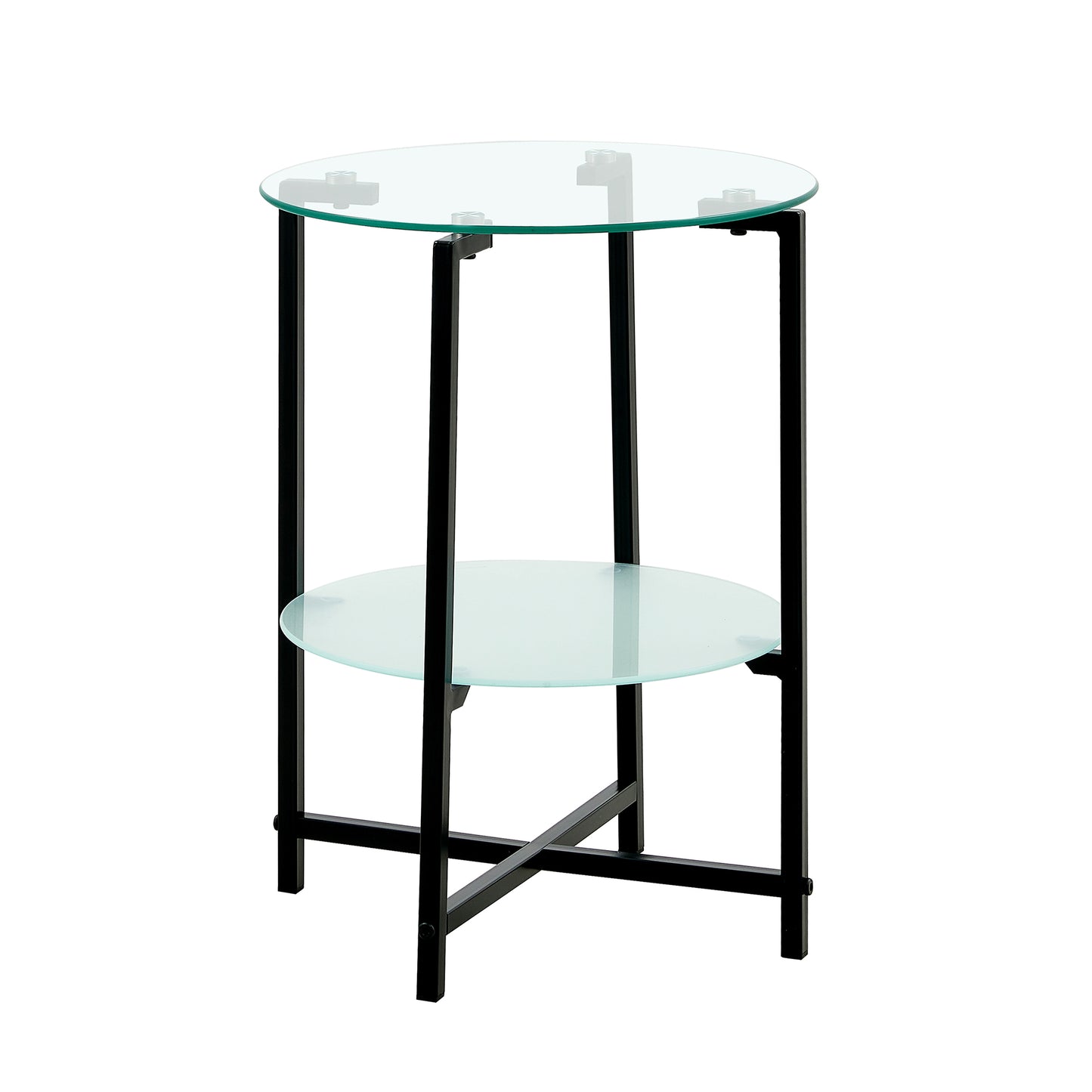 2 Layer Tempered Glass Round Coffee End Table for Home and Office_7